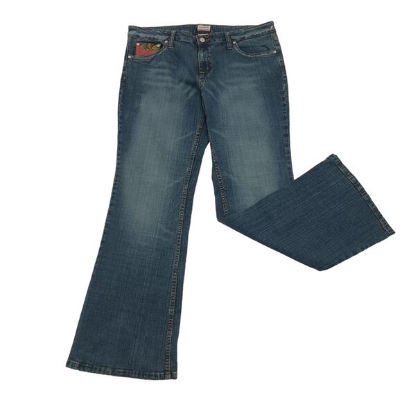 No Boundaries Jeans Jrs 36" W Blue EMBROIDERED Floral Flare Bohemian Cottagecore - Picture 6 of 16